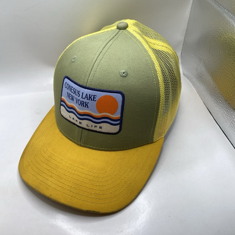 Conesus Lake Hat New York SnapBack Adjustable Trucker Mesh Yellow Cleaned
